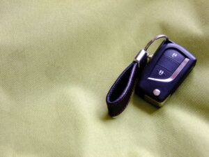 Car key fob on a green background