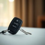 spare car key with fob remote on counter