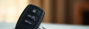 spare car key with fob remote on counter