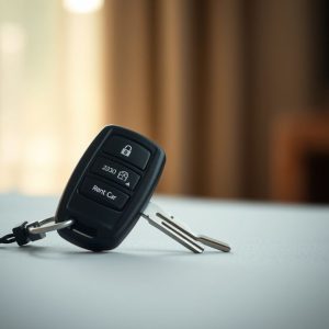 spare car key with fob remote on counter